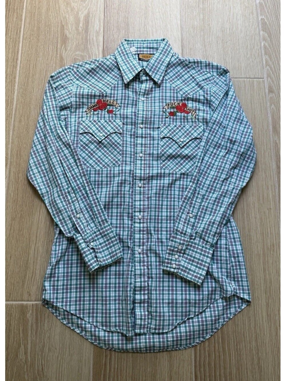 Vintage Holt Western Wear Men's Plaid Long Sleeve Pearl Snap Shirt Size Medium